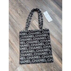 NWT NEW CHANEL Makeup Novelty  Tote Bag All Over Logo Fuzzy & Soft Black & Gray